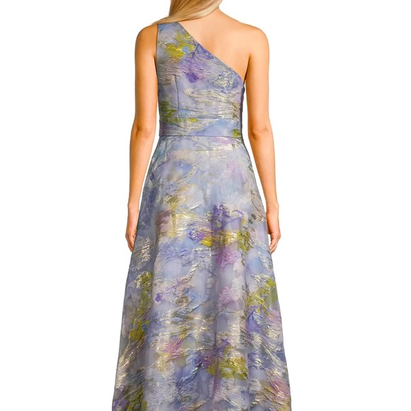 Formal Evening Gown One Shoulder Blue Purple Green Textured Abstract Pattern US4 - Picture 5 of 9